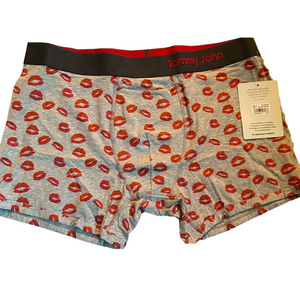 Tommy John Second Skin Cool Cotton Boxer Brief Heart Print Red Grey XL NWT